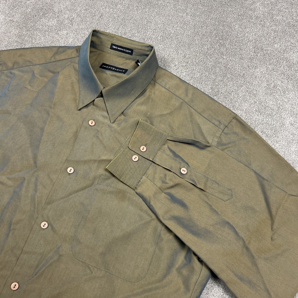 Jhane Barnes Shirt Mens Large Button Up Color Shift Blue Green Woven In Japan